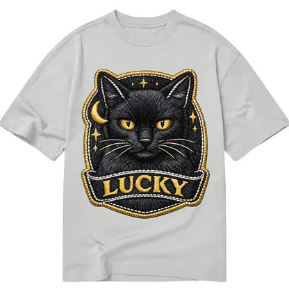 Lucky Black Cat Badge 064dd1 Classic T-shirt – Grey