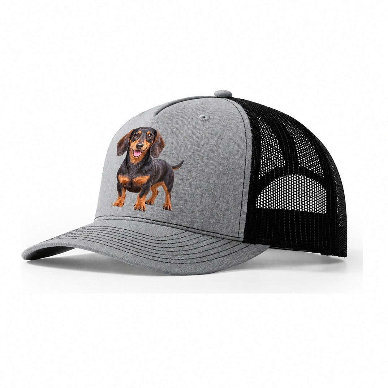 Dachshund Standing Top Breeds Trucker Hat – Sport Grey Black