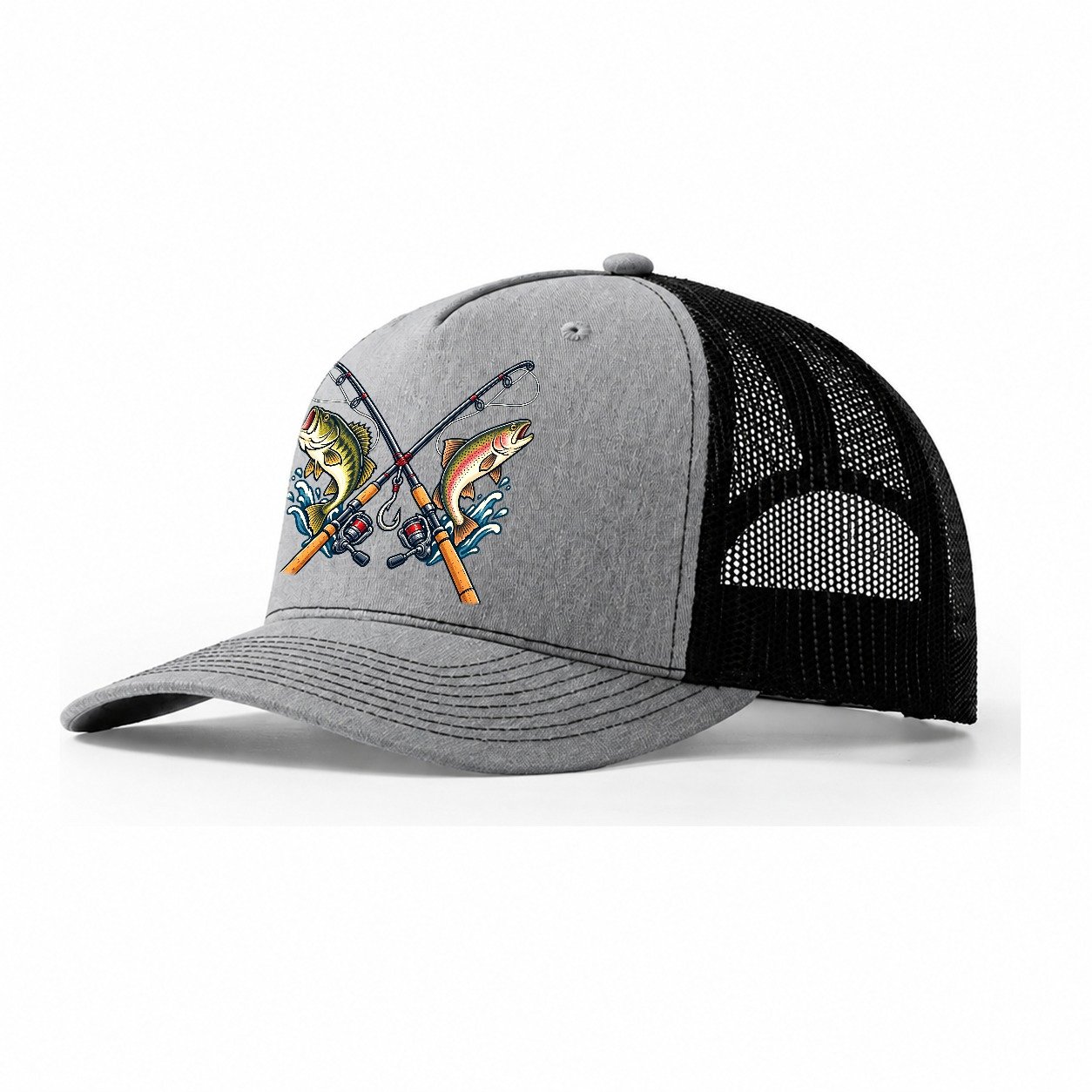 Crossed Rods Fishing Elegant Trucker Hat – Sport Grey Black