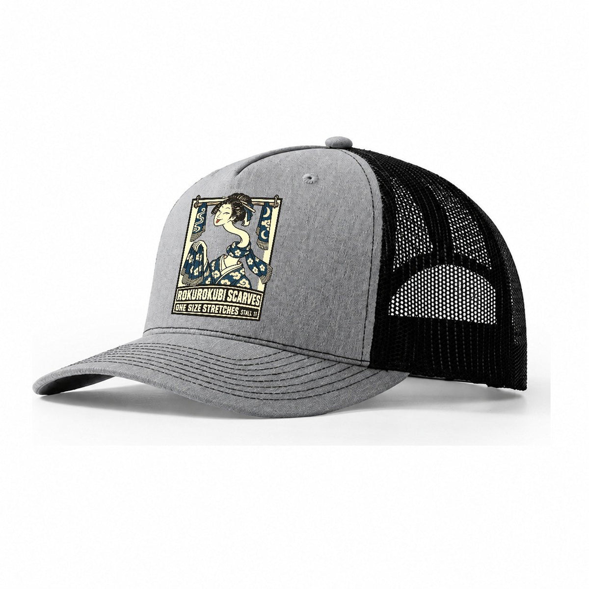 Rokurokubi Scarves Yokai Night Market Trucker Hat – Sport Grey Black