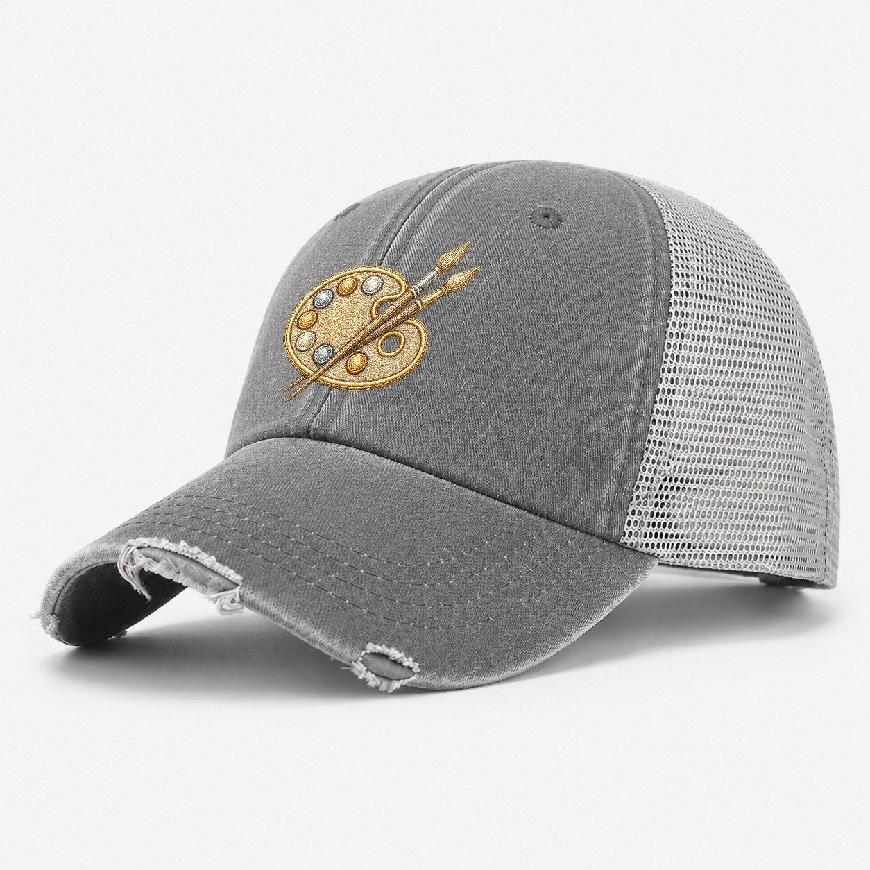 Artist Palette Washed Trucker Hat – Grey