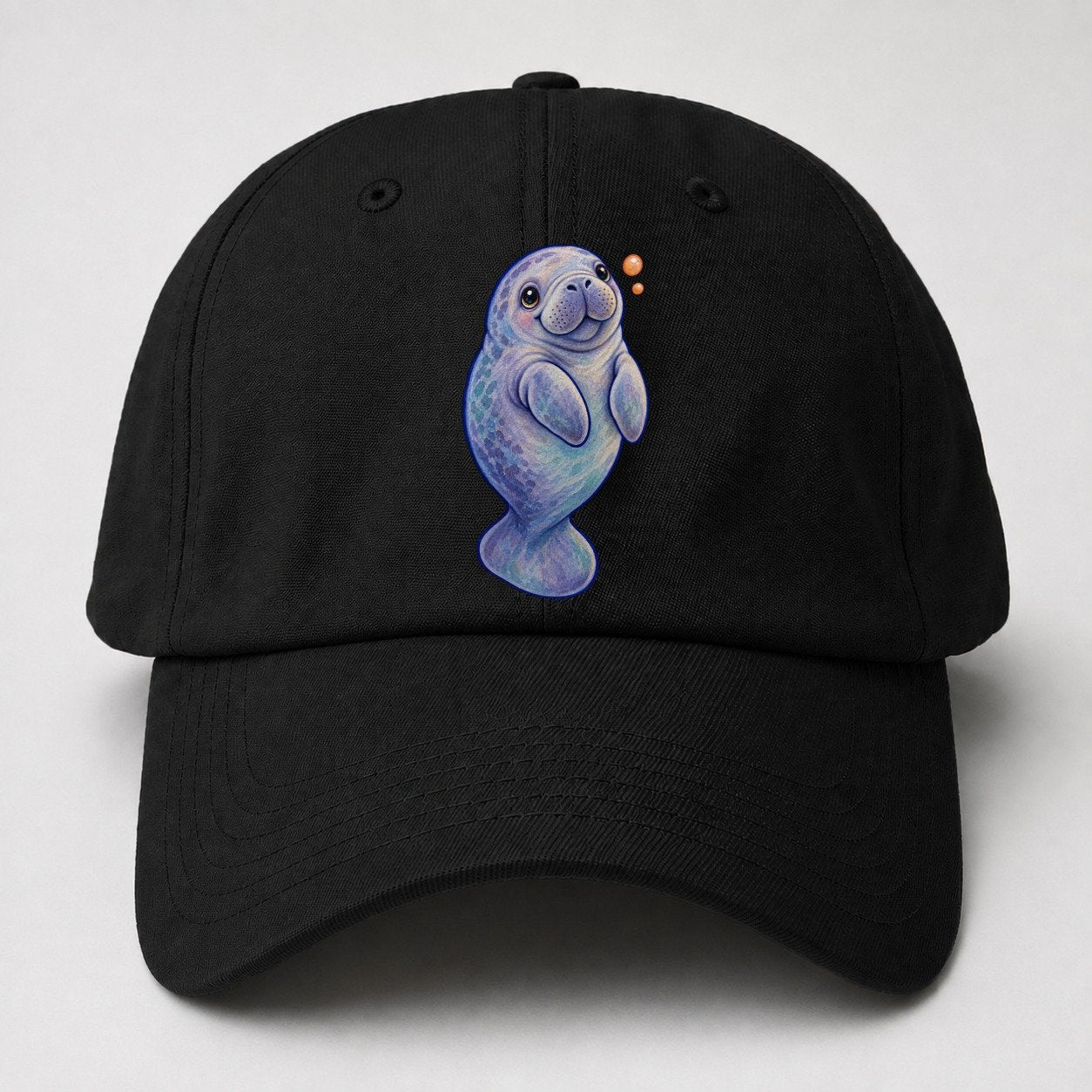 Manatee Upward Float Sea Sprite Baseball Cap – Black