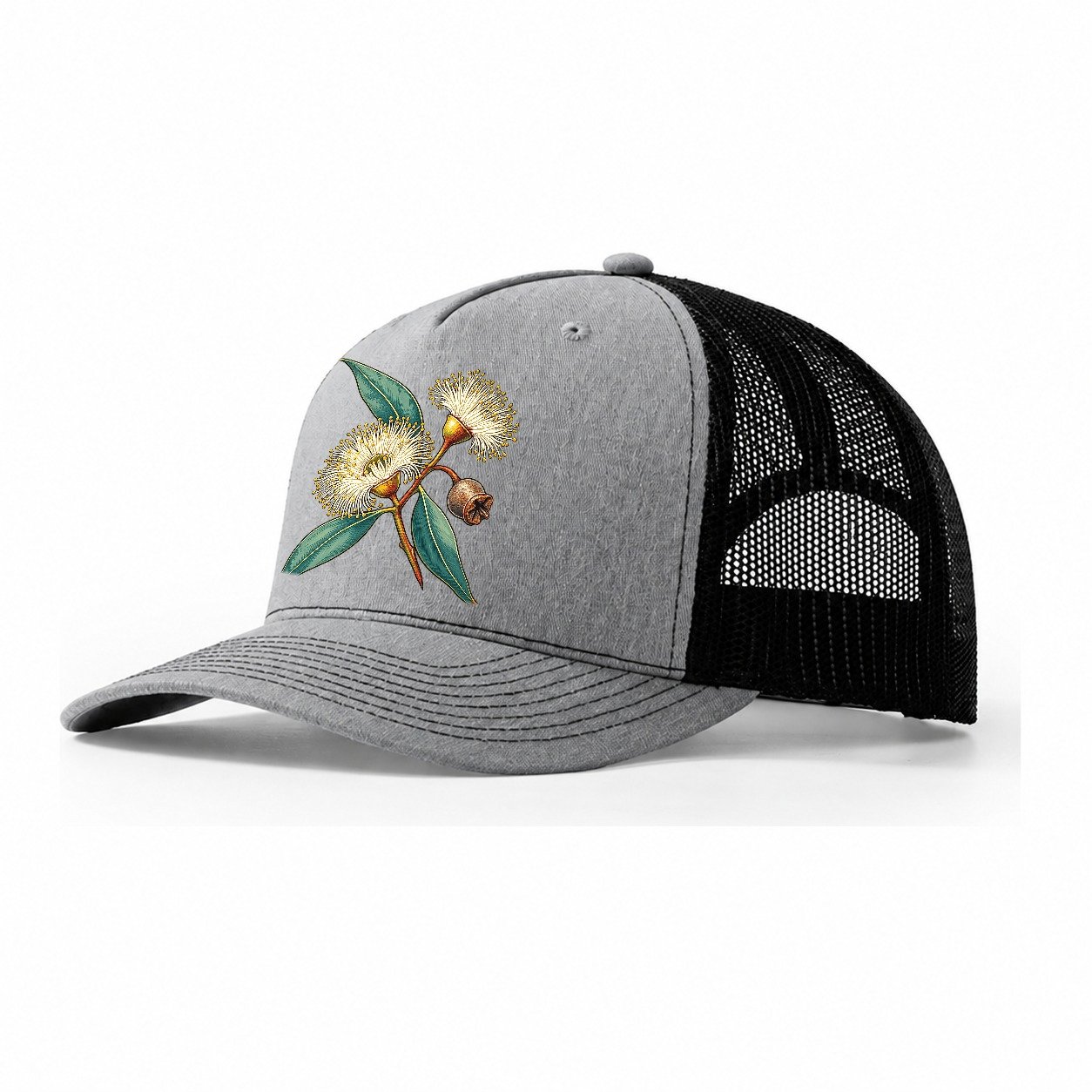 Tasmania Blue Gum Blossom And Capsule Australia Cultural Icons Trucker Hat – Sport Grey Black