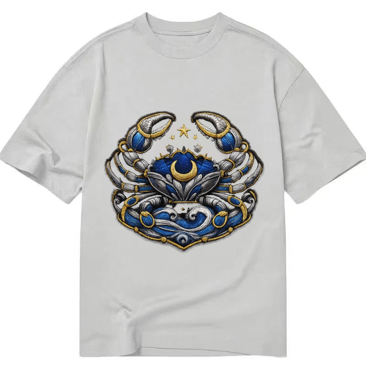 Embroidered Patch Design Cancer Crab Protective Crab In Silv Classic T-shirt – Grey