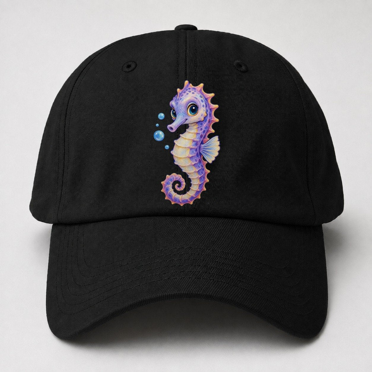 Seahorse Three Quarter Drift Sea Sprite Baseball Cap – Black