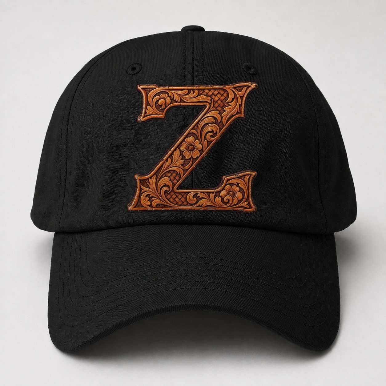 Tooled Leather Z Monogram Baseball Cap – Black