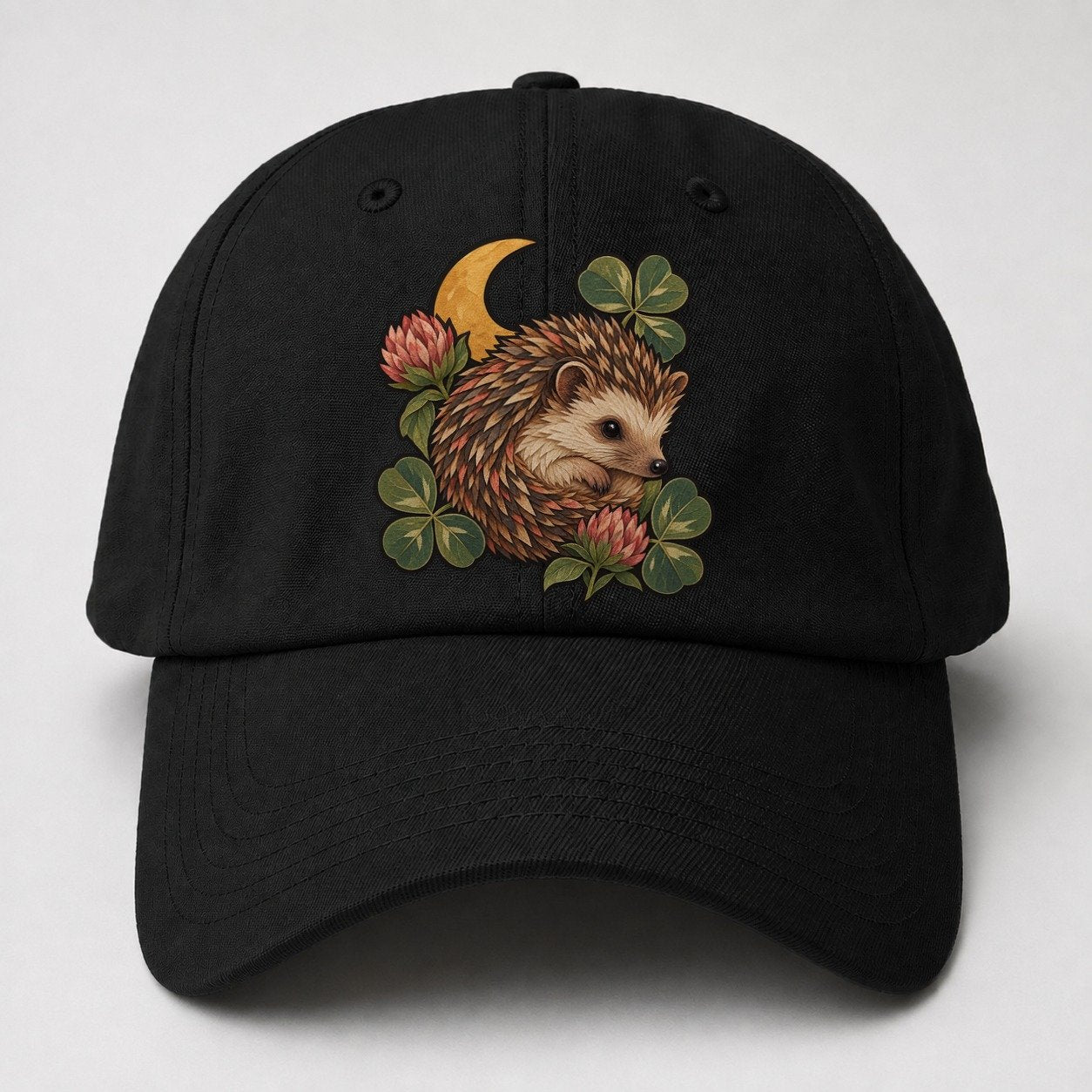 Hedgehog Moon Clover Gentle Wild Baseball Cap – Black