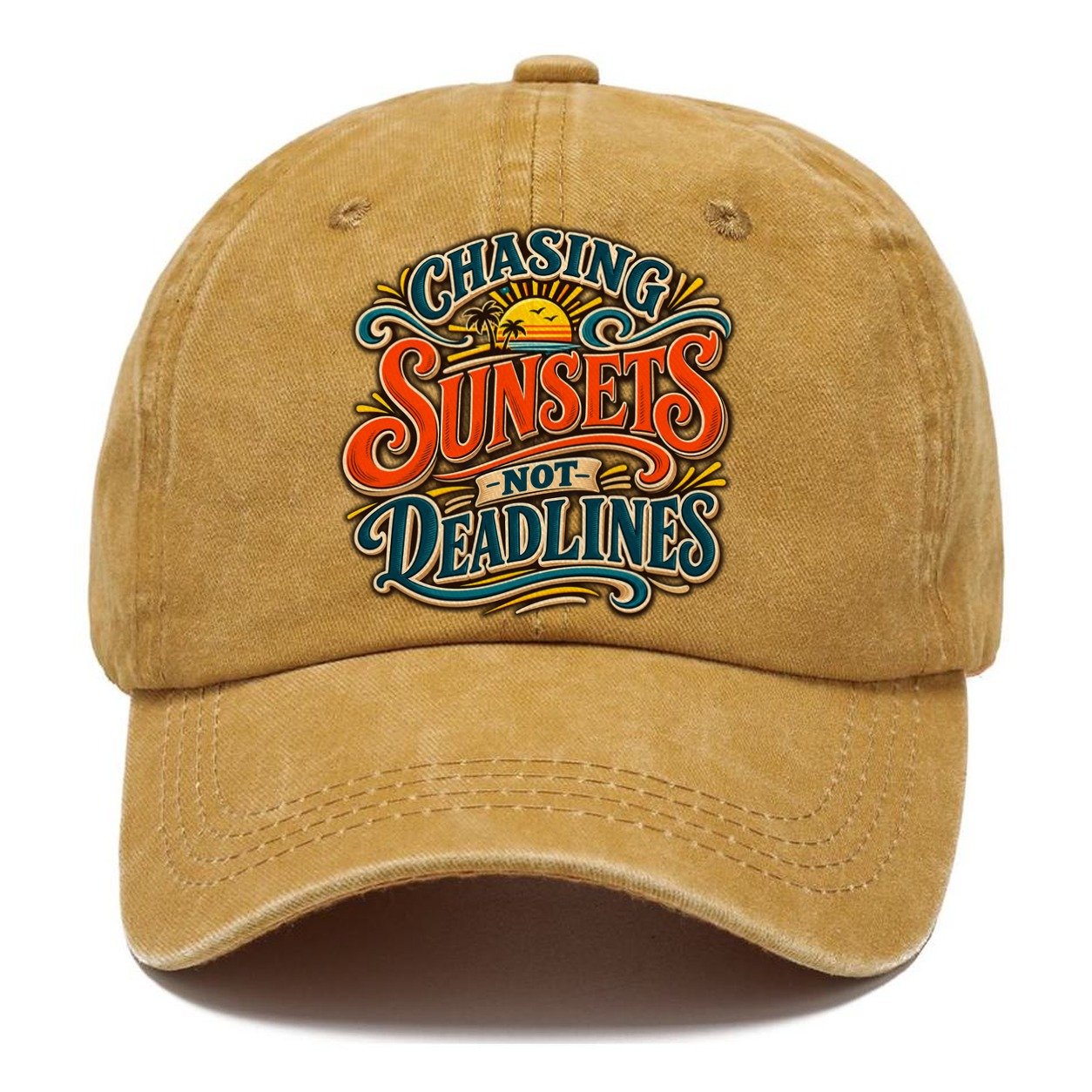 Chasing Sunsets Not Deadlines Retired Living Classic Cap – Golden Harvest