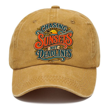 Chasing Sunsets Not Deadlines Retired Living Classic Cap – Golden Harvest