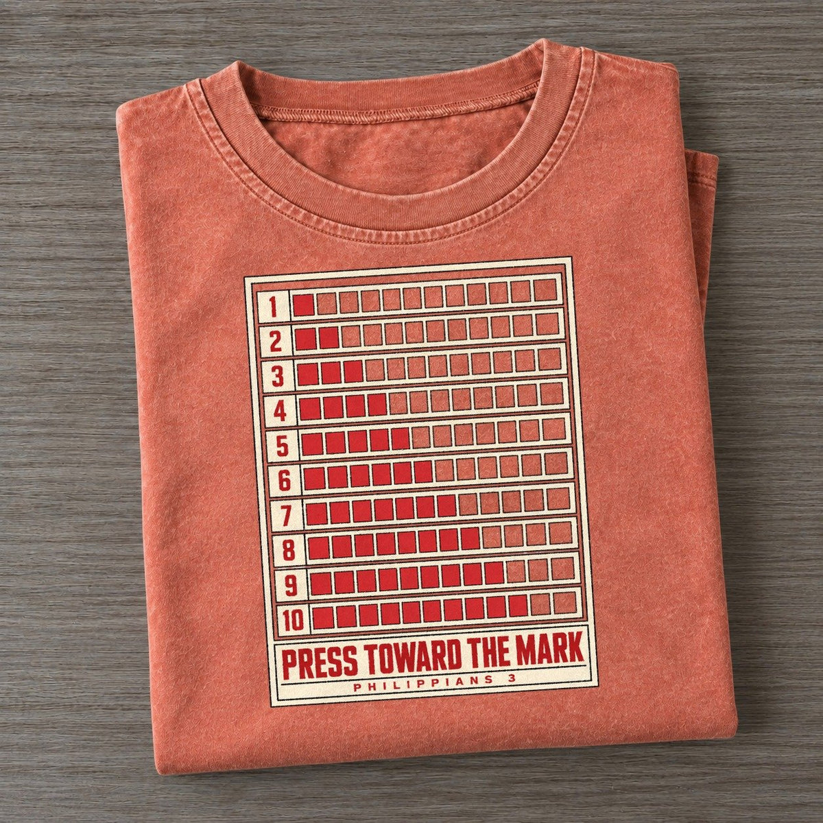 Press Toward The Mark Pit Board Parables Vintage T-shirt – Terracotta