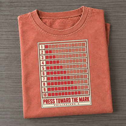 Press Toward The Mark Pit Board Parables Vintage T-shirt – Terracotta