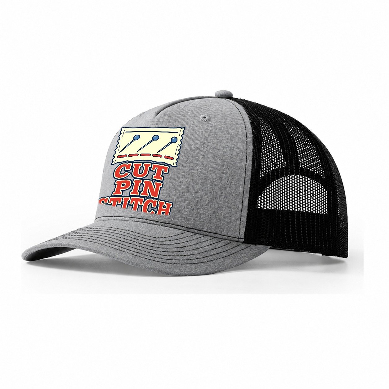 Cut Pin Stitch Sewing And Quilting Trucker Hat – Sport Grey Black