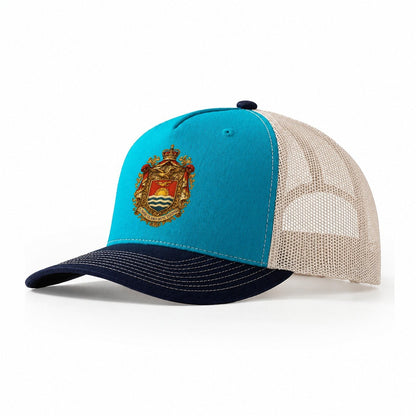 Golden Peace Embroidered Trucker Hat – Teal-Navy