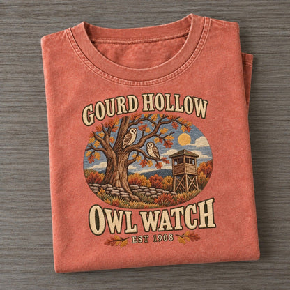 Owl Watch Gourd Hollow Vintage T-shirt – Terracotta