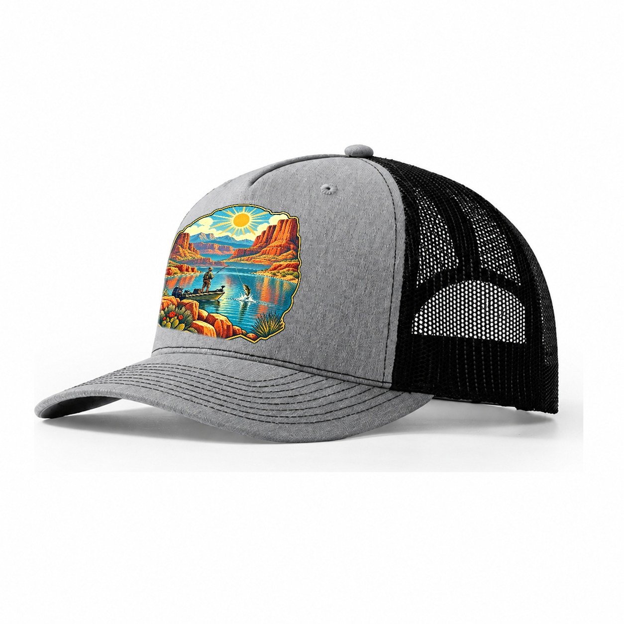 Desert Reservoir Noon Fishing Club Trucker Hat – Sport Grey Black