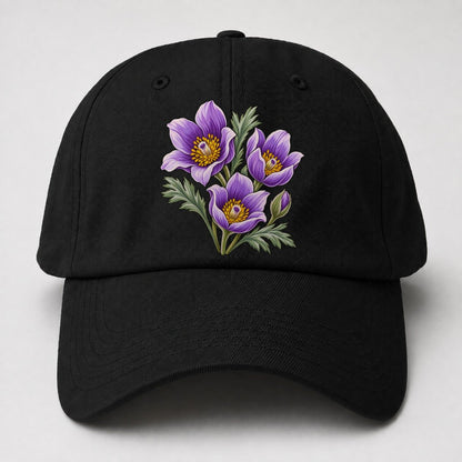 Manitoba Prairie Crocus Cluster Canada Cultural Icons Baseball Cap – Black