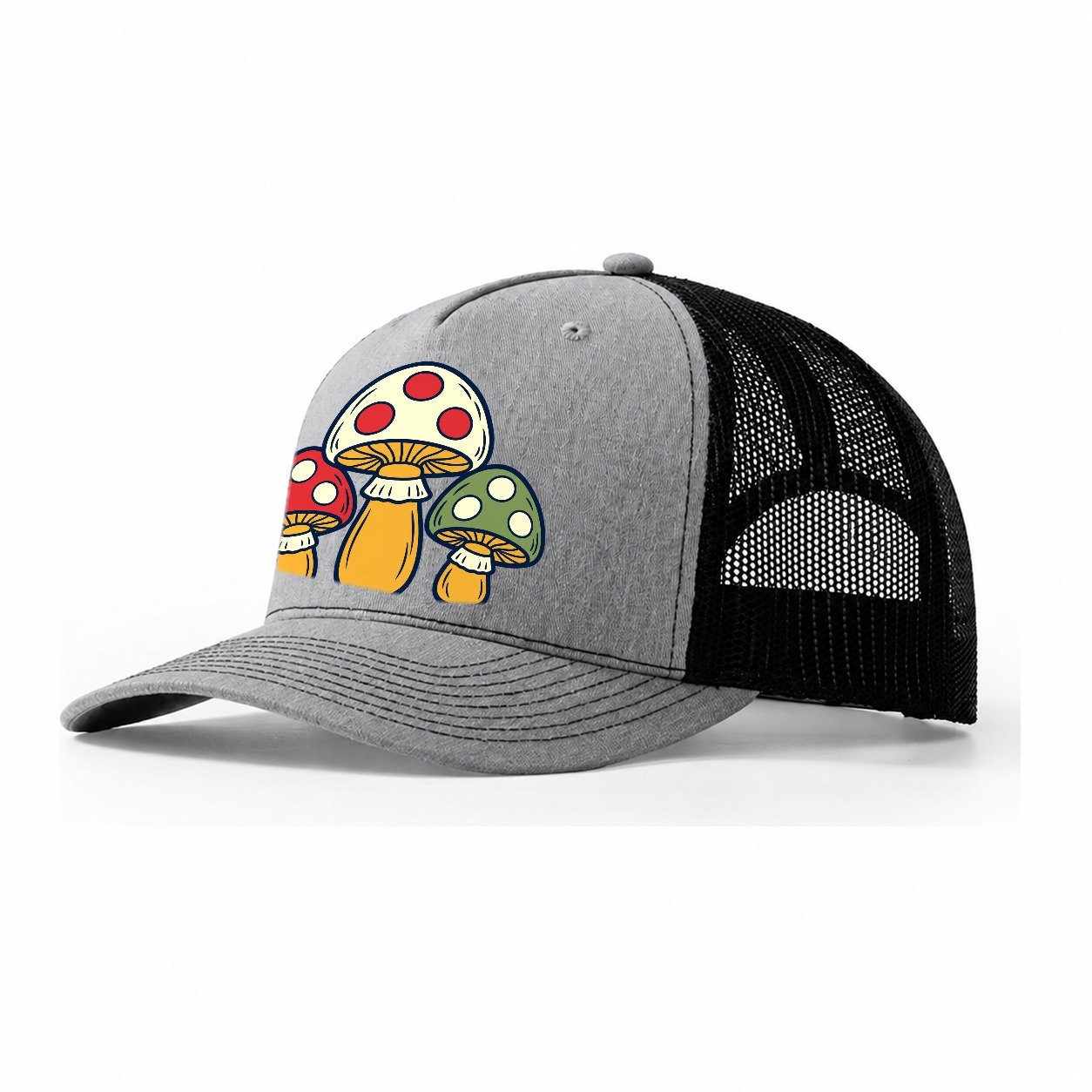 Felted Mushroom Trio Yarn Crafts Trucker Hat – Sport Grey Black