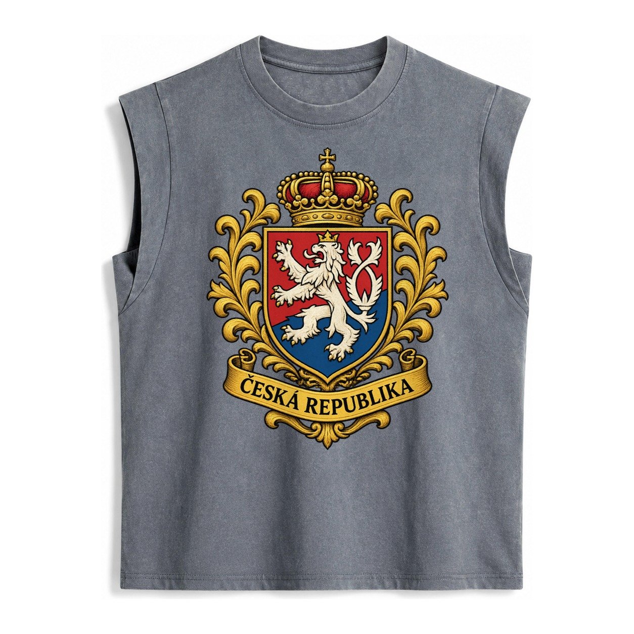 Czech Republic Lion Vintage Washed Tank – Grey