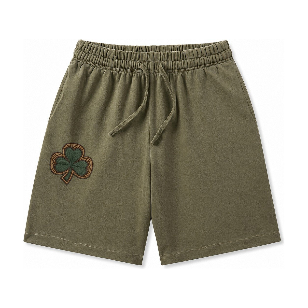 Shamrock Three Leaf Clover With Celtic Border Design Washed Shorts – Army Green