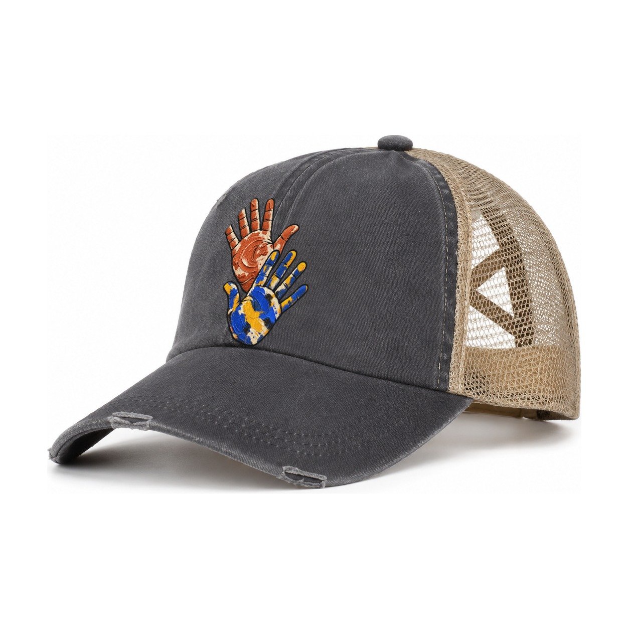Clay And Color Hands Clay Color Makers Women's Ponytail Trucker Hat – Charcoal Khaki