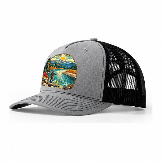 River Bend Fly Water Fishing Club Trucker Hat – Sport Grey Black