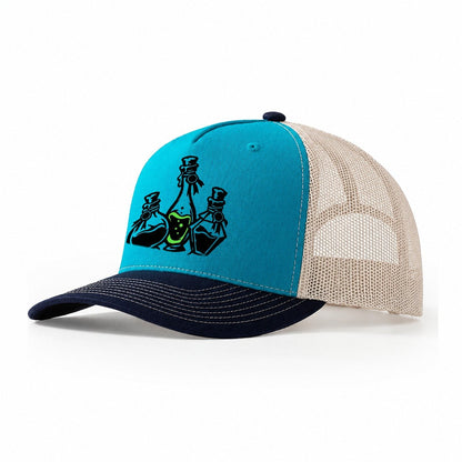 Apothecary Potion Bottle Trio Witch Magic Trucker Hat – Teal Navy