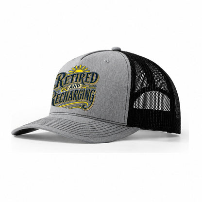 Retired And Recharging Retired Living Trucker Hat – Sport Grey Black