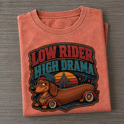 Low Rider High Drama Dachshund Vintage T-shirt – Terracotta