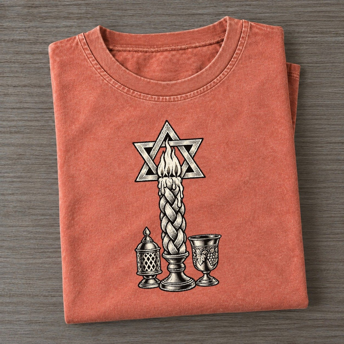 Jewish Havdalah Flame World Faiths Ink Figures Vintage T-shirt – Terracotta