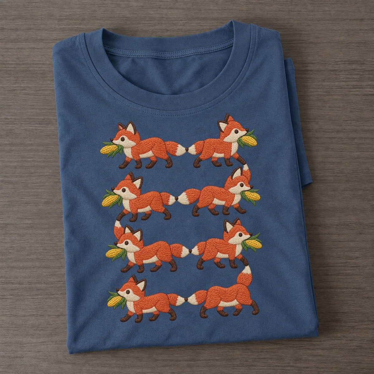 Foxes With Corn Single File Classic T-shirt – Twilight Navy