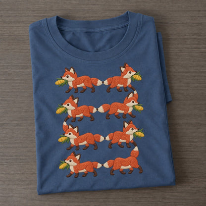 Foxes With Corn Single File Classic T-shirt – Twilight Navy