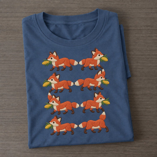 Foxes With Corn Single File Classic T-shirt – Twilight Navy