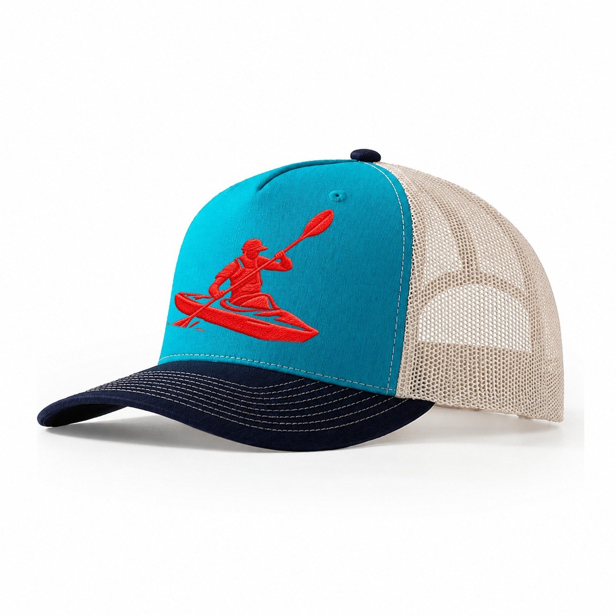 Kayaker Forward Stroke Micro Motion Mark Trucker Hat – Teal-Navy