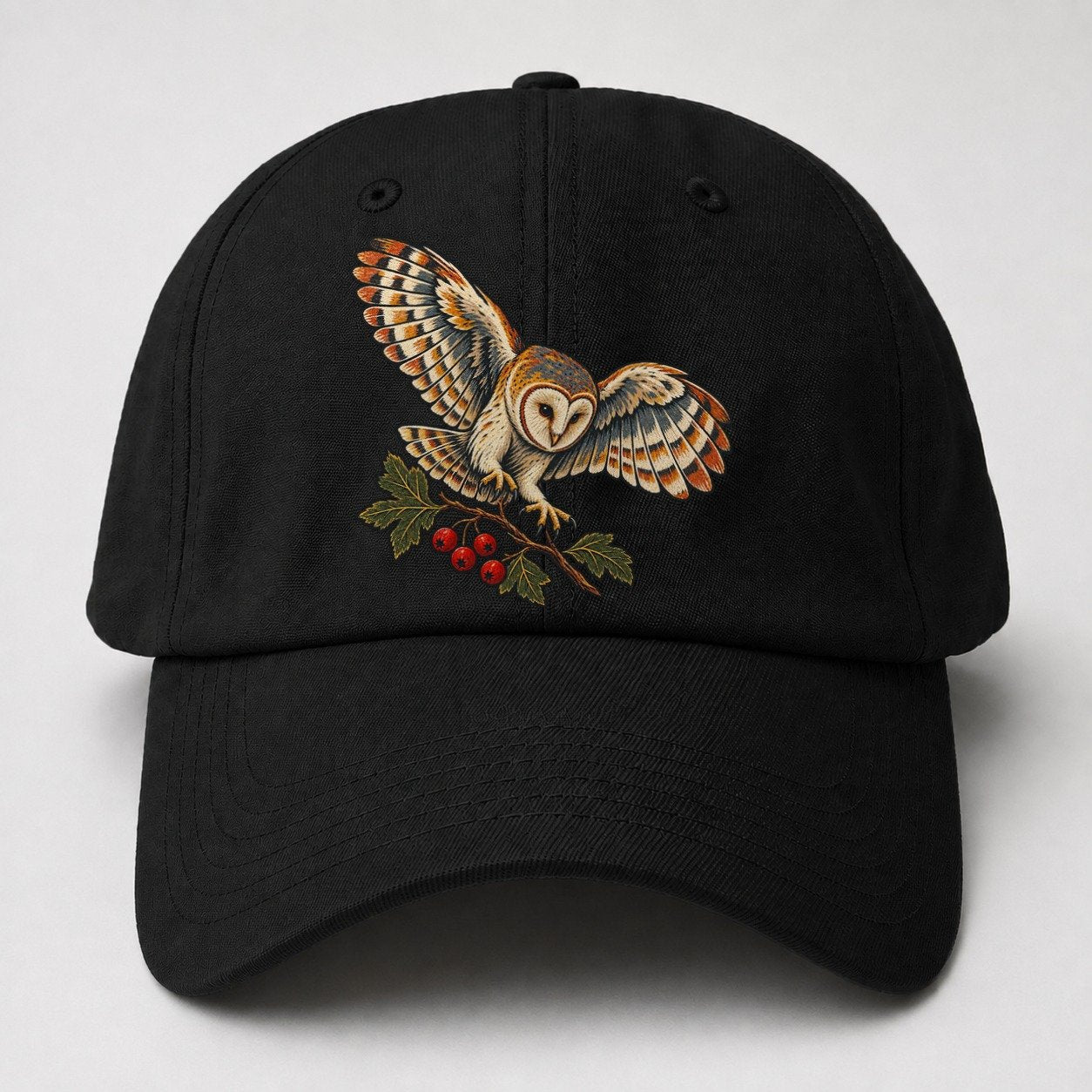 Barn Owl And Hawthorn Berries Uk Culture Heritage Baseball Cap – Black