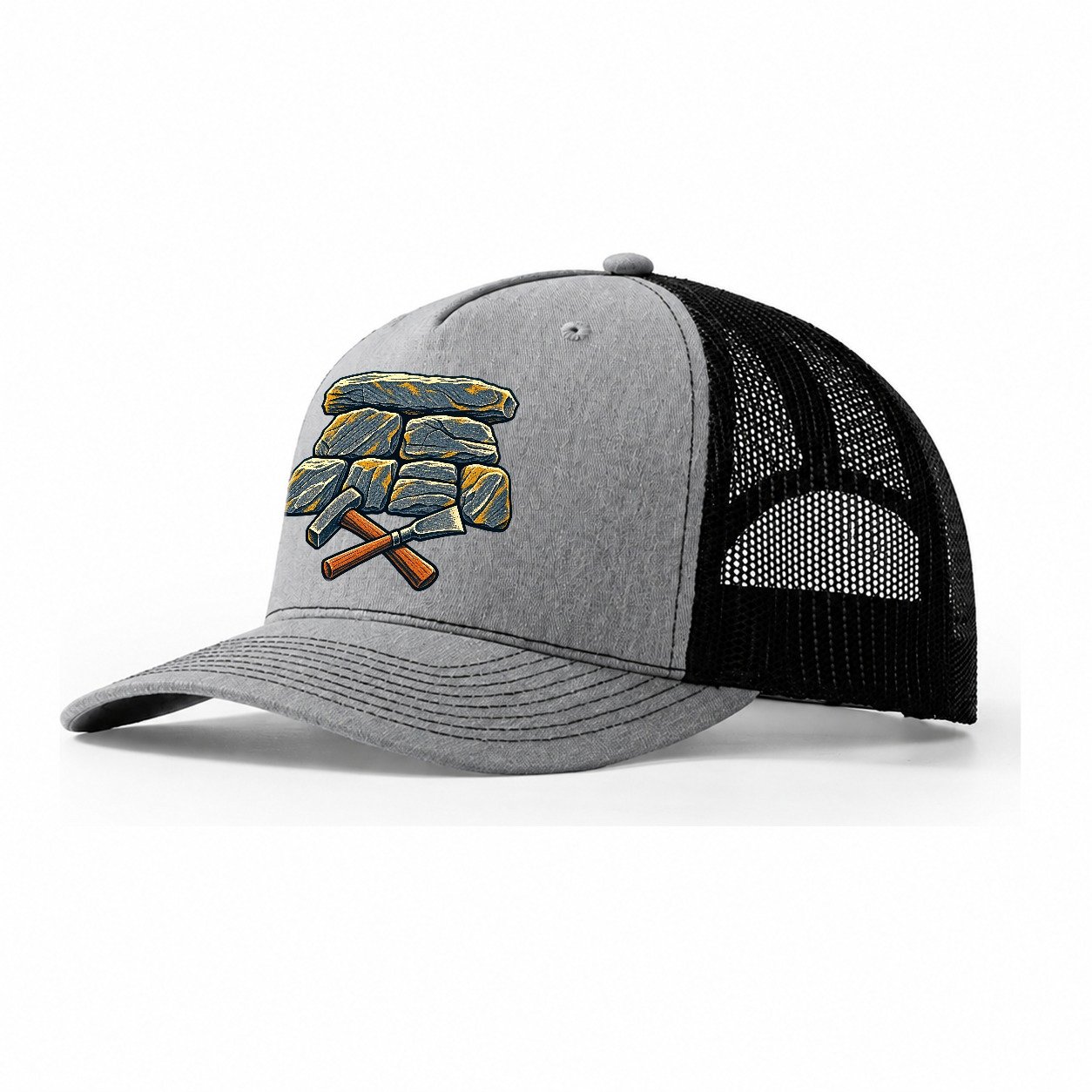 Seven Stone Wall Mason Hammer And Chisel Uk Culture Heritage Trucker Hat – Sport Grey Black