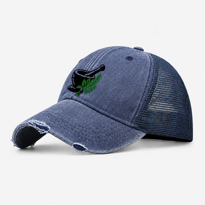 Mortar And Pestle With Herbs Witch Magic Washed Trucker Hat – Navy