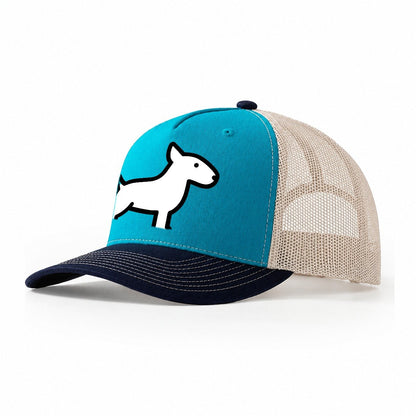 Bull Terrier White Egg Shaped Head Flat Side Profile Trucker Hat – Teal-Navy