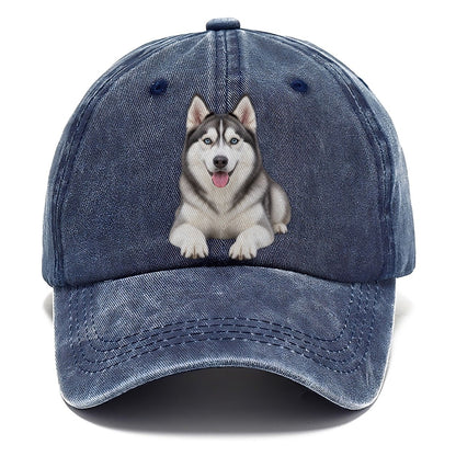 Siberian Husky Sitting Top Breeds Classic Cap – Twilight Navy