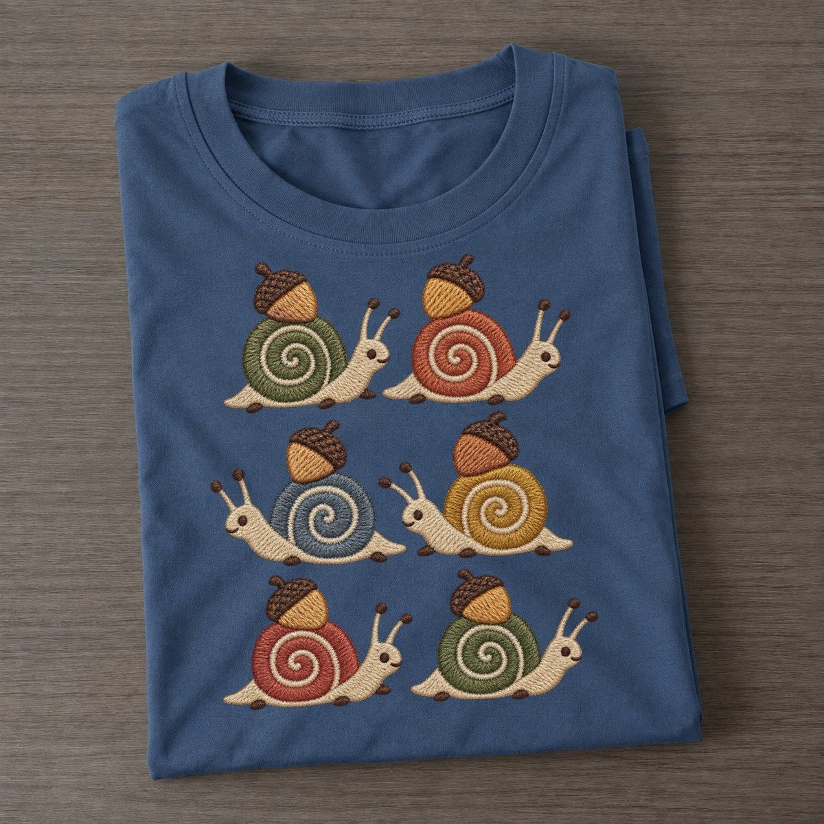Snails With Acorns Single File Classic T-shirt – Twilight Navy