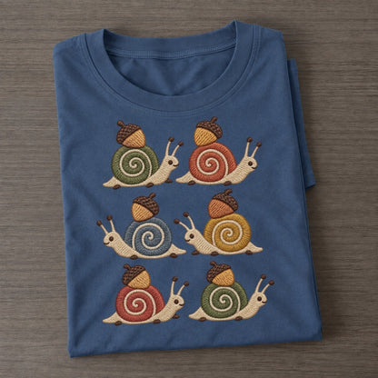 Snails With Acorns Single File Classic T-shirt – Twilight Navy