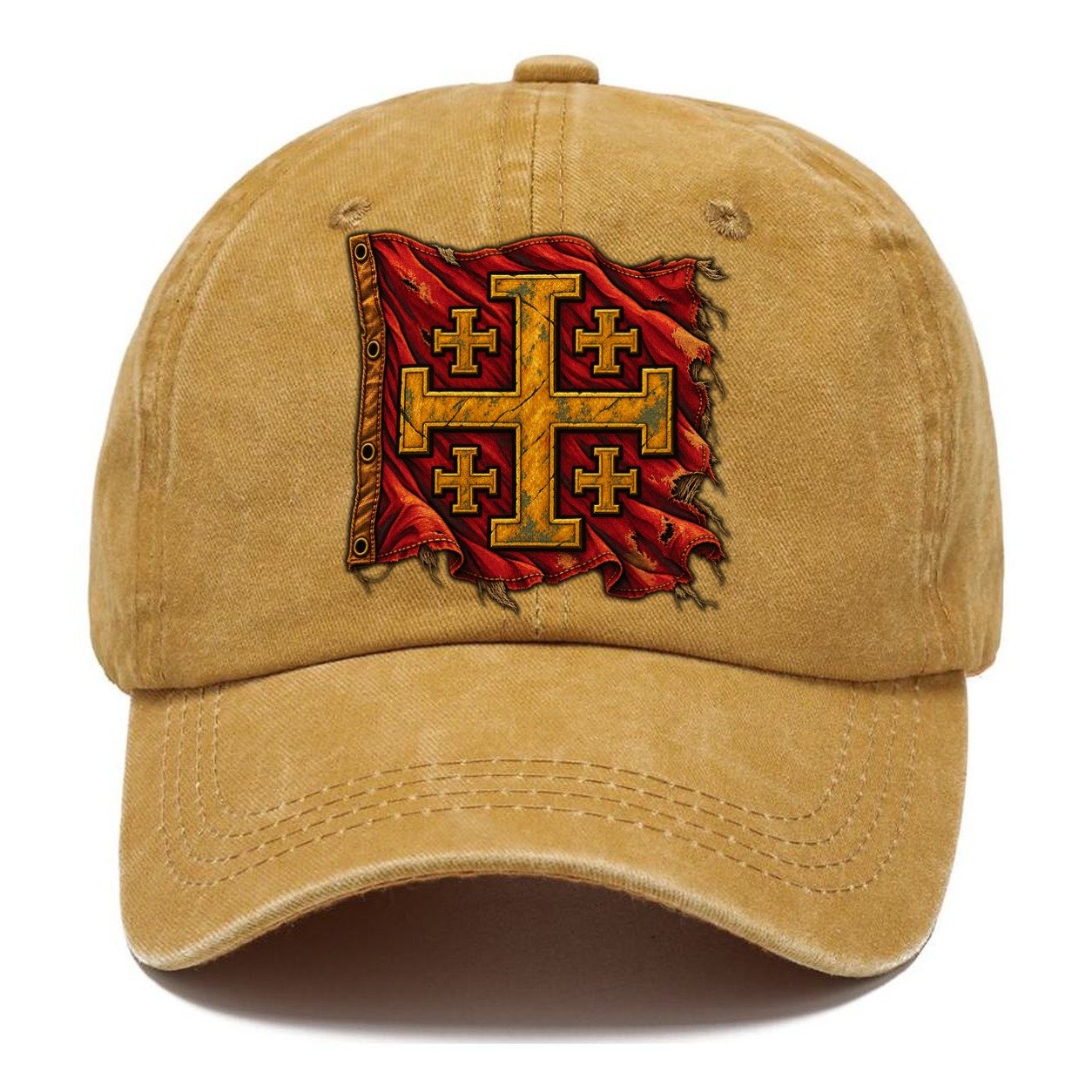 Sun Bleached Linen Flag Jerusalem Cross Classic Cap – Golden Harvest