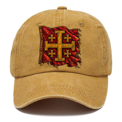 Sun Bleached Linen Flag Jerusalem Cross Classic Cap – Golden Harvest