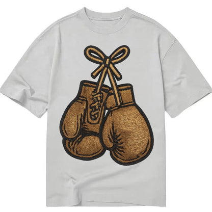 Boxing Gloves Vintage Leather Boxing Gloves With Laces Cross Classic T-shirt – Grey