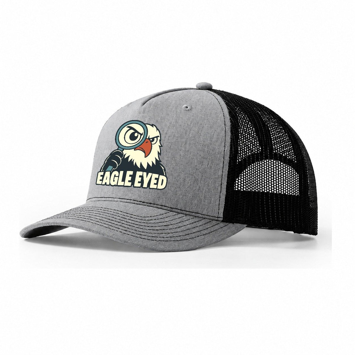 Eagle Eyed Familiar Punchlines Trucker Hat – Sport Grey Black