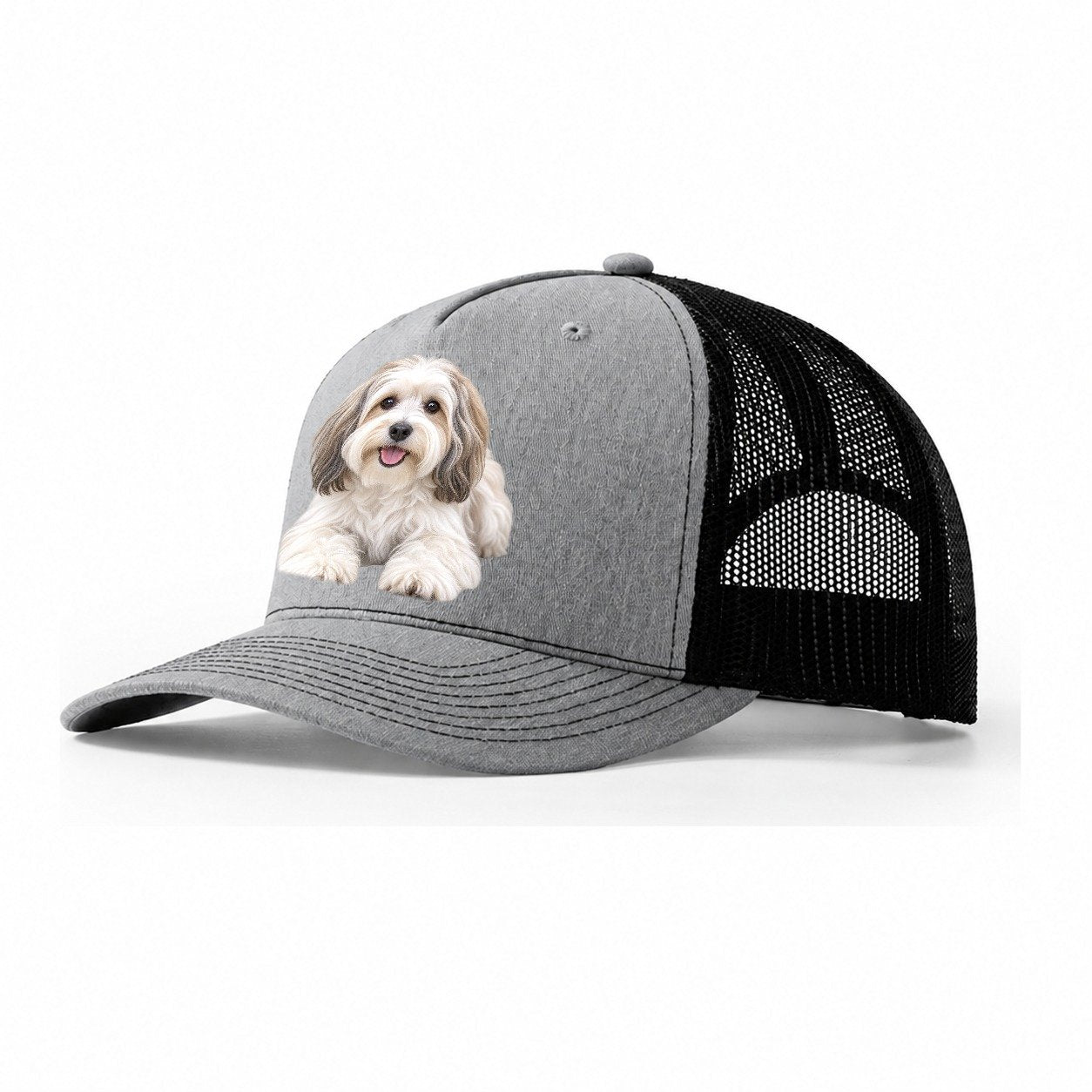Havanese Lying Down Top Breeds Trucker Hat – Sport Grey Black