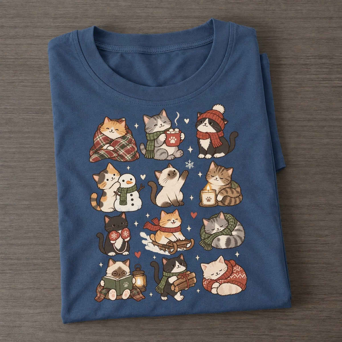 Cozy Winter Cat Club Classic T-shirt – Twilight Navy
