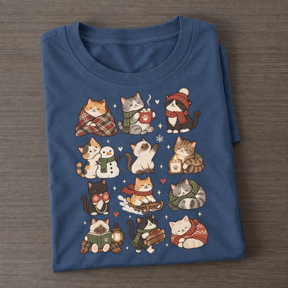 Cozy Winter Cat Club Classic T-shirt – Twilight Navy