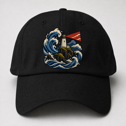 Hebridean Lighthouse And Storm Wave Uk Culture Heritage Baseball Cap – Black