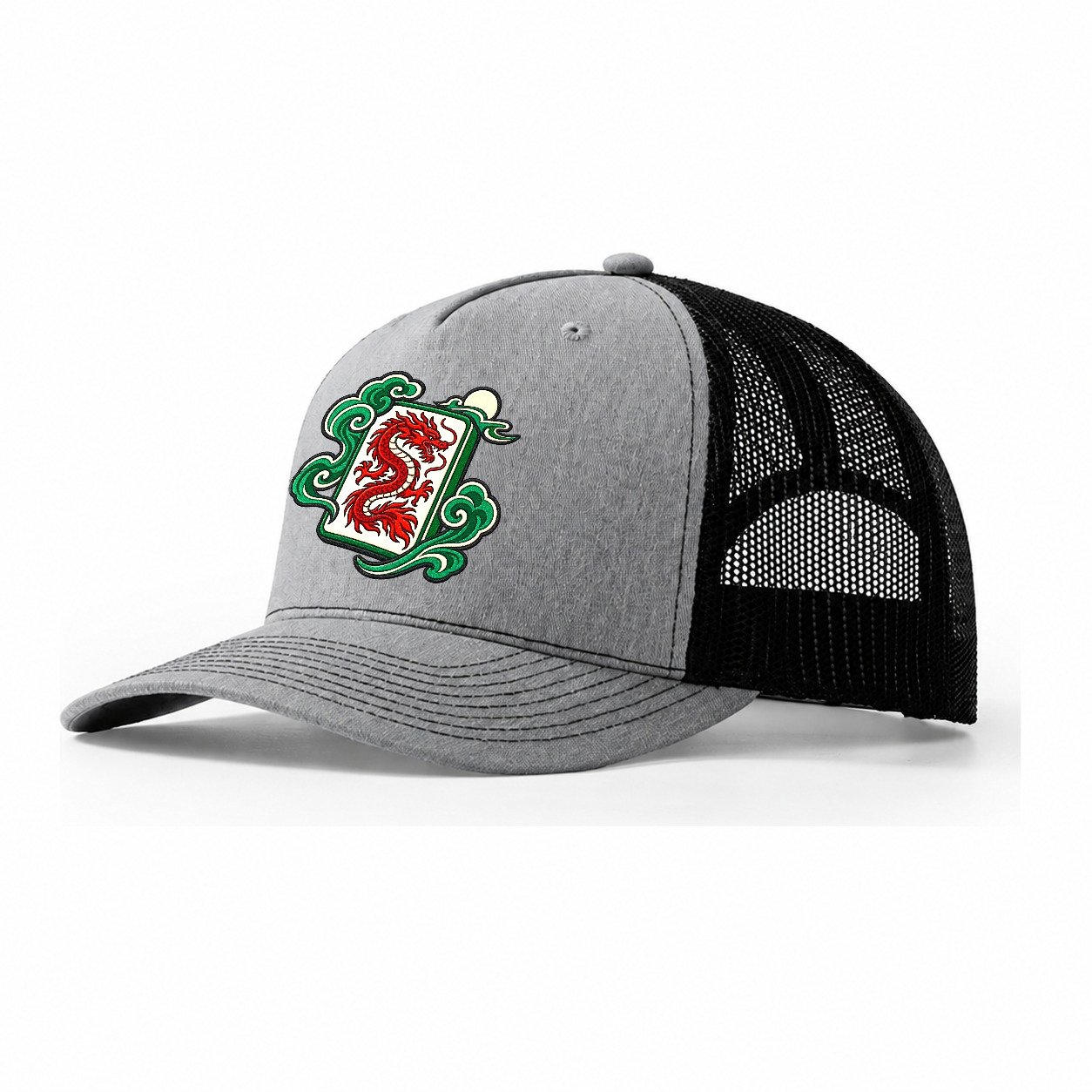 Red Dragon Mahjong Game Night Trucker Hat – Sport Grey Black