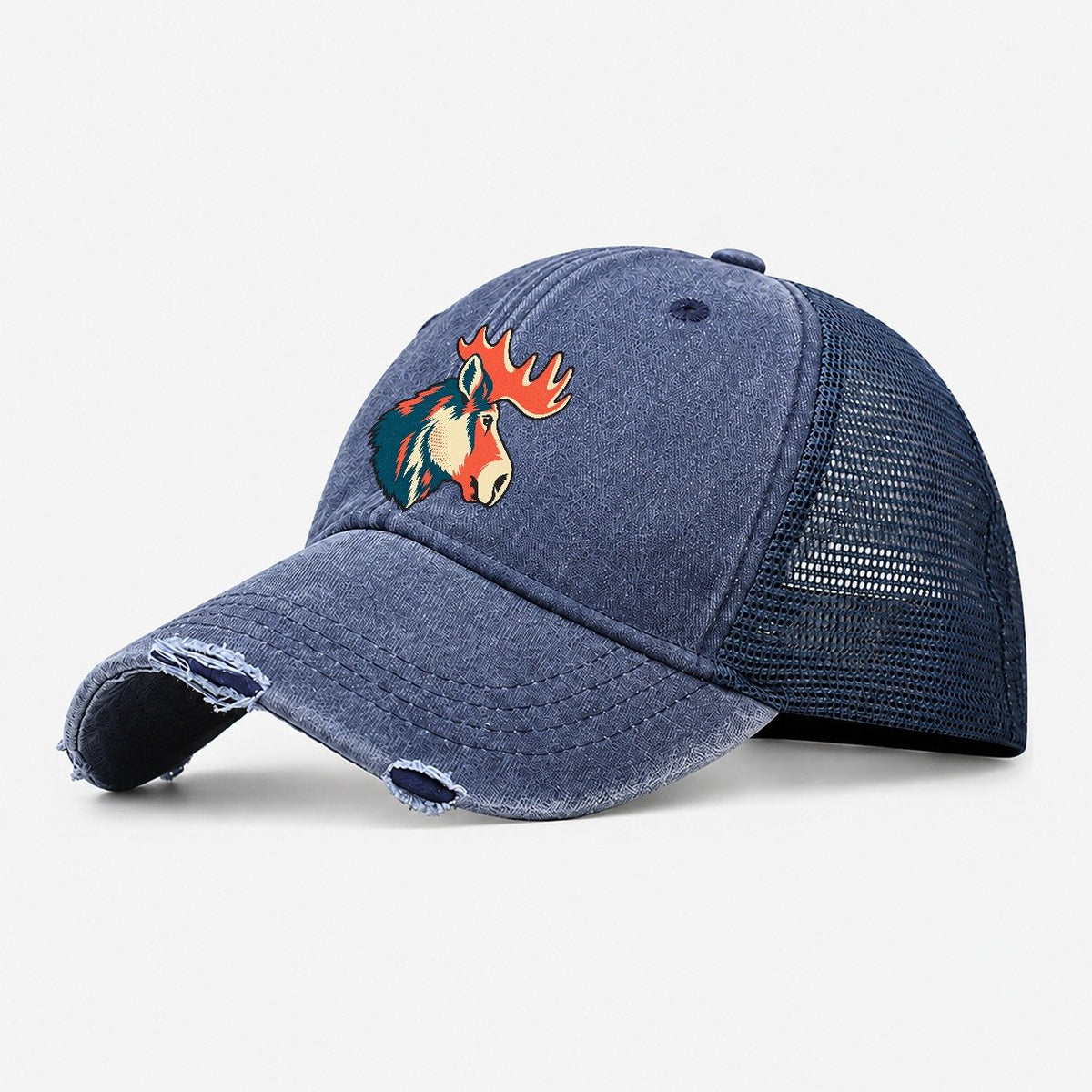 Moose Antler Angle Washed Trucker Hat – Navy